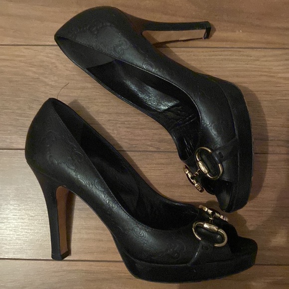 Gucci black leather horsebit peep toe pumps - Picture 6 of 9